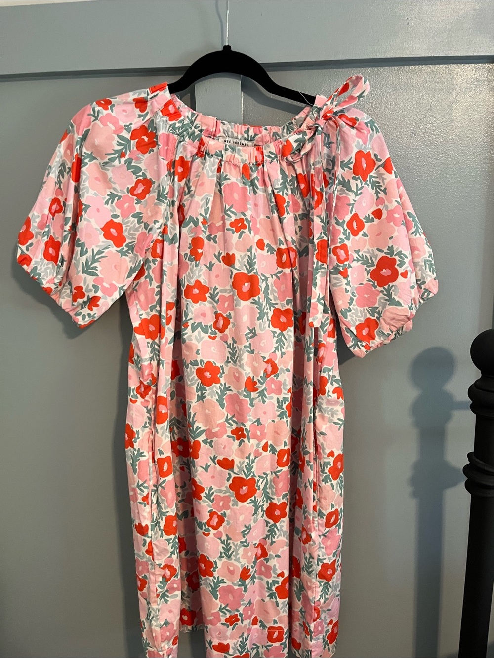 Pink Floral Mini Dress with Red Accent Flowers